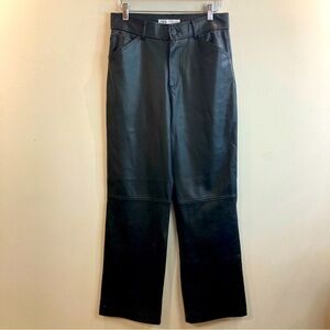 ZARA Sz M Vegan Leather High Rise Straight Leg Unlined Knee Comfort Seam Pants